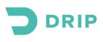 Logotipo de la marca "DRIP" con degradado verde azulado sobre fondo blanco.