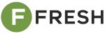 Logotipo de FRESH con un círculo verde y una «F» blanca, seguidos de texto en negro y negrita sobre un fondo blanco puro.
