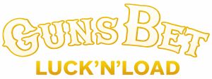 Logotipo de Guns Bet con el texto «Luck’n’Load» al estilo del Lejano Oeste.