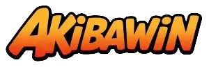 Logotipo de AKIBAWIN con degradado naranja y contorno negro sobre fondo transparente.